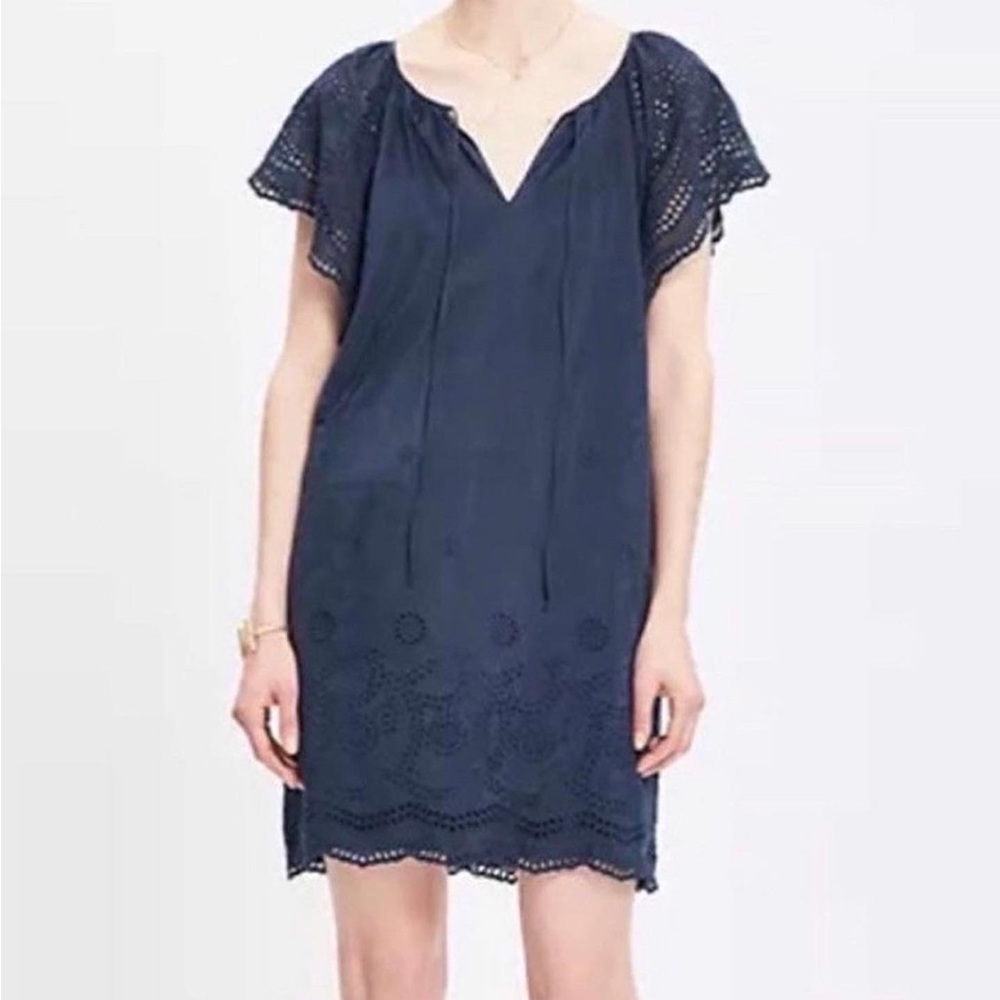 Madewell Dress Silk Blend Navy Eyelet Moontide‎ Small Xs Jcrew j. Crew j crew